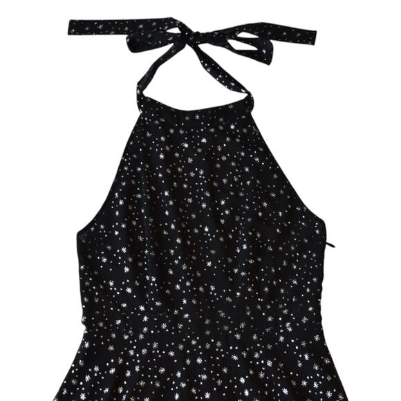 Topshop Black Sparkly Silver Stars Backless Halter Skater Dress Size 8 - Picture 4 of 9